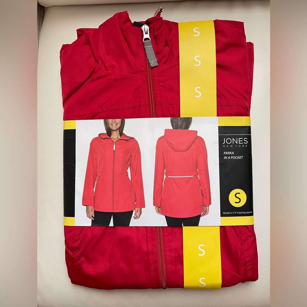Jones New York Women's Rain Jacket Parka In A Pocket Windbreaker Size Small